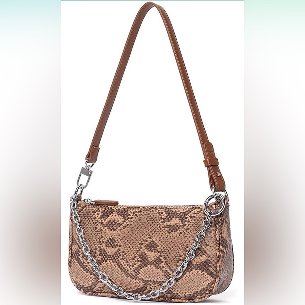 Vegan Leather Snakeskin Shoulder Bag w/Removable Strap